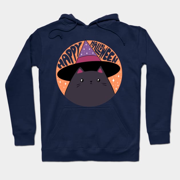 Happy halloween a Cute black cat wearing a witch hat Hoodie by Yarafantasyart